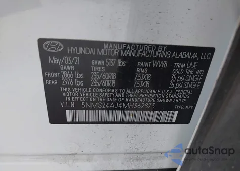 2021 Hyundai Santa Fe Sel from USA, damaged, VIN 5NMS24AJ4MH362873